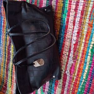 Furla black embossed tote genuine leather